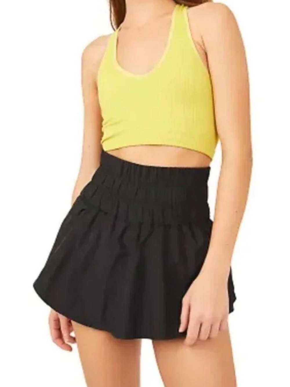 Free People Black Smocked Waist Mini Skirt